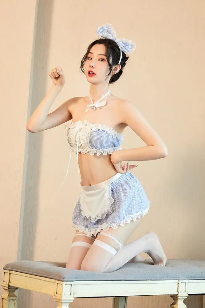 趣内衣女性感蓝格女佣女仆制服诱惑套装(code:A4)