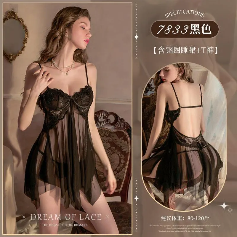 情趣内衣性感前开襟钢圈美胸透纱裙（code：A8）