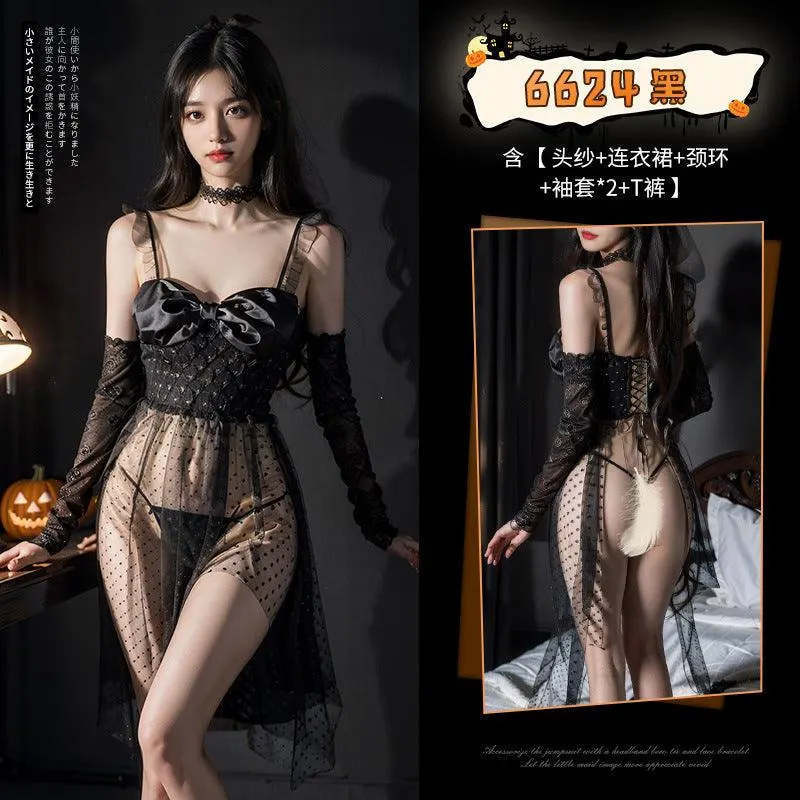 情趣内衣性感万圣节蝴蝶结新娘婚纱套装(code：E86)