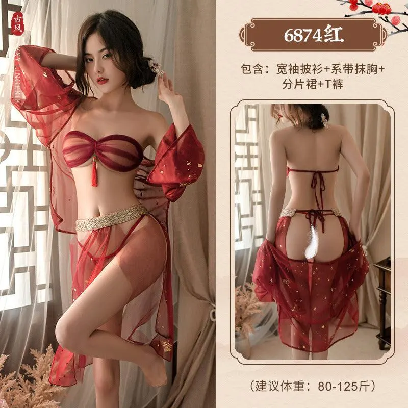 情趣内衣红纱系带艳丽古风花魁纯欲古风性感装(code:G93)