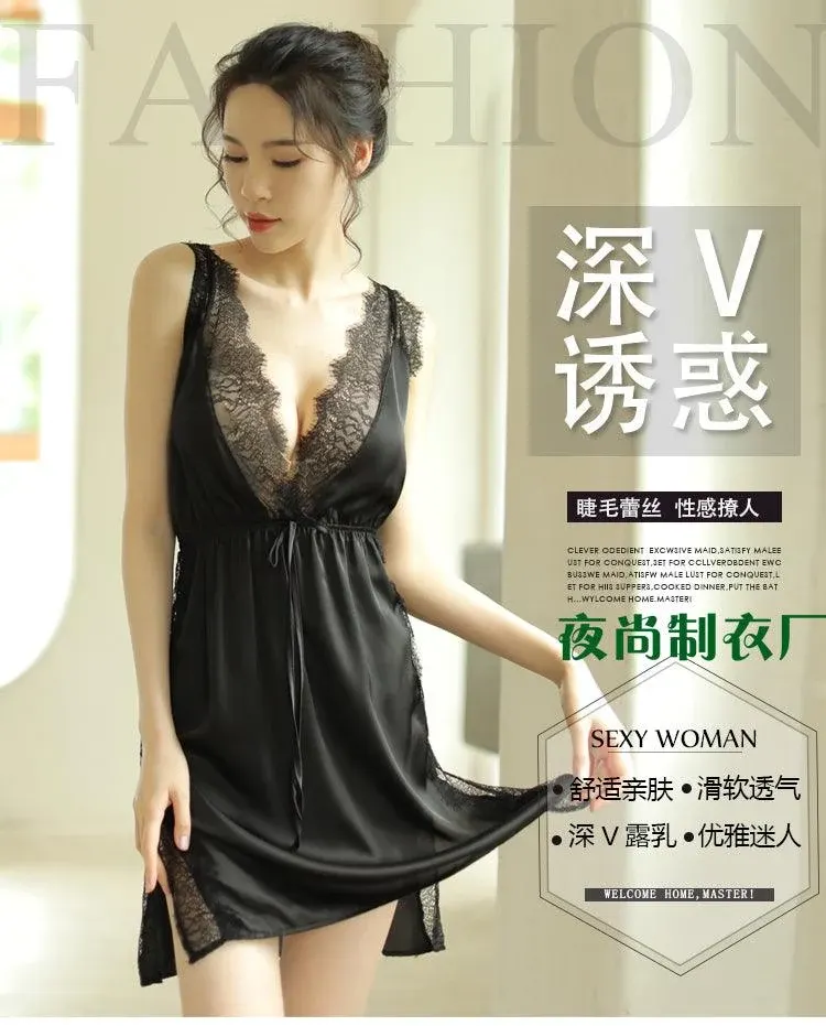 激情床上超薄火辣很仙的吊带性感睡裙甜美超级短裙冰丝（code：H150）