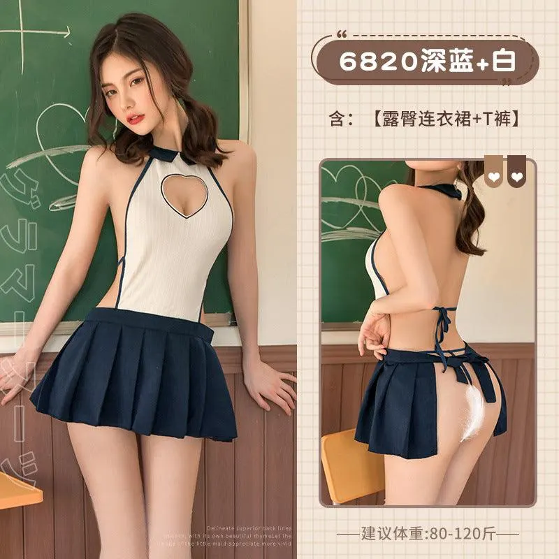 情趣内衣学妹挖空漏沟露臀套装(code:H107)