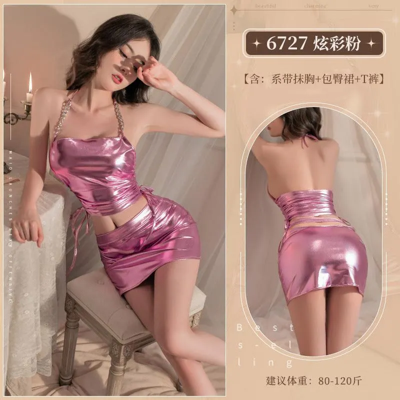 情趣内衣夜店风绑带抽褶分体性感套装(CODE:E127)