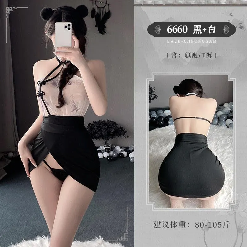 情趣内衣水墨佳人斜襟高开衩性感旗袍（code：1016）