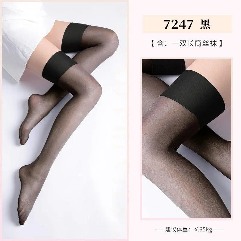 情趣内衣性感黑丝穿搭复古宽边多巴胺闪光长筒丝袜（524黑色）