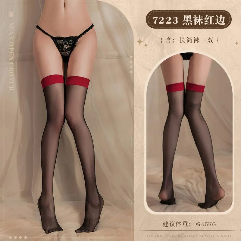 情趣内衣性感透明长筒撞色长丝袜(533)